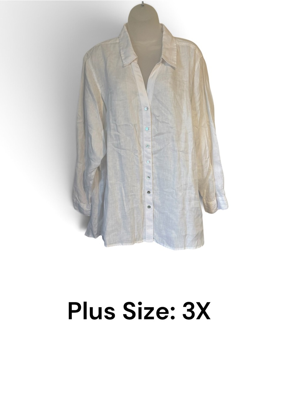 Summer White Button-Down Linen Shirt Plus Size: 3X   #D